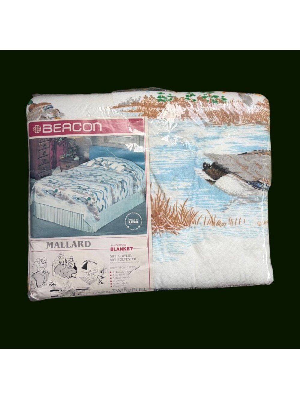 Vintage Beacon Mallard Duck Wildlife Cottagecore Blanket Twin/Full Size